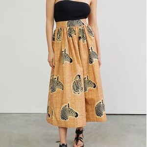 SIKA A-Line Zebra Animal Boho Peasant Hipster Hippie Art Deco Farm Midi Skirt